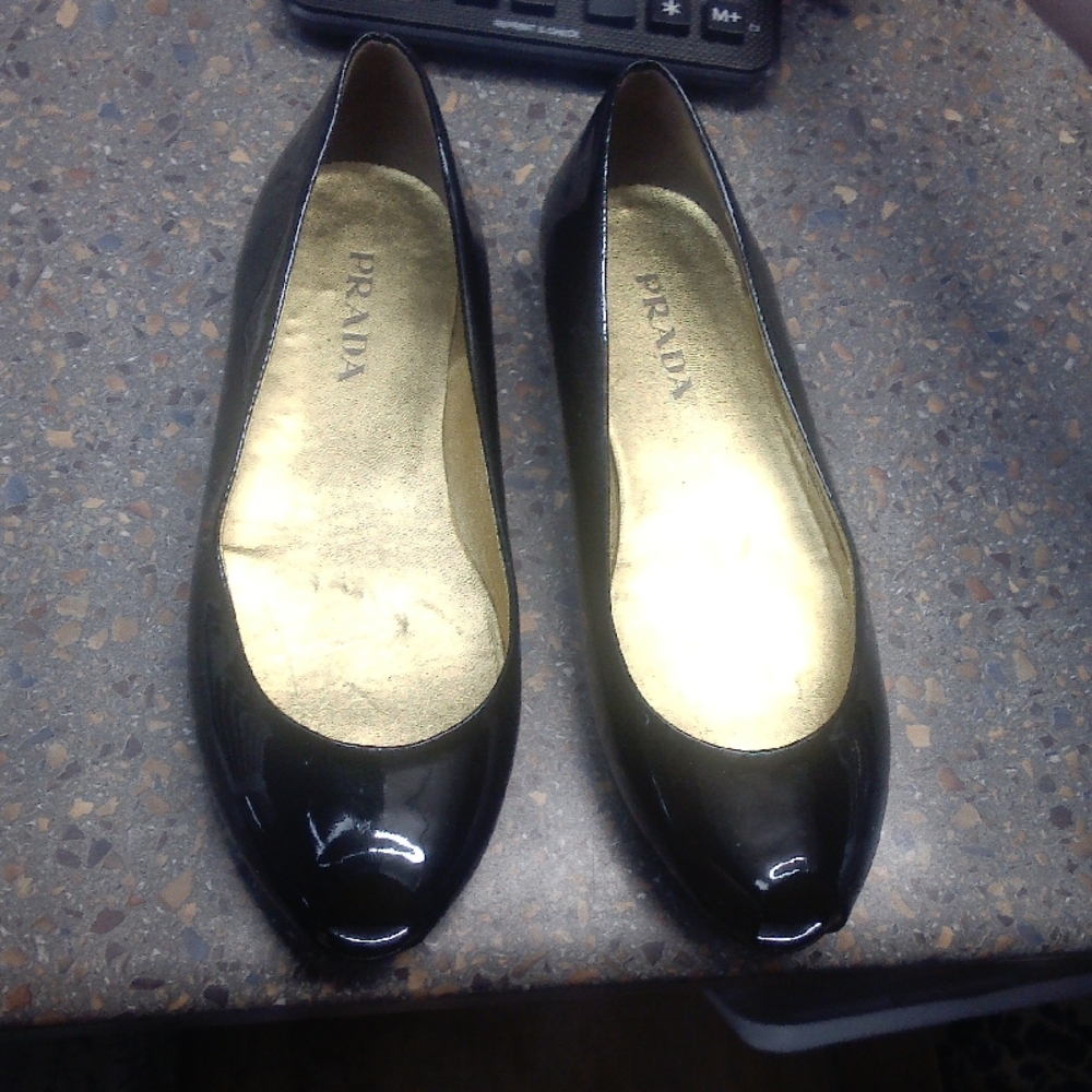 Prada Black Patent Leather Flats with Rounded Toe